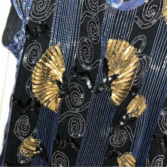 NORMAN BERG beaded sequins evening top shirt vintage retro medium M - Picture 6 of 8